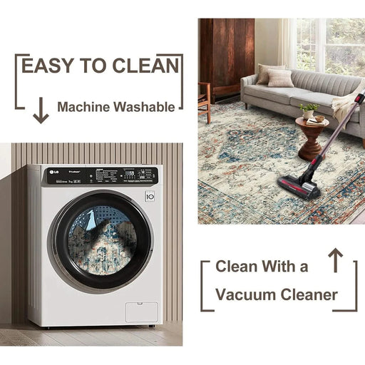 Area Rug 5x7 Vintage Bohemia Large Persian Non-slip Washable Rug For Living Room Kitchen Bedroom Living Room Flower Design Blue/Yellow Default -DTYStore