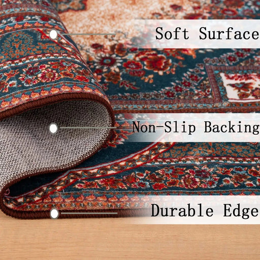 Area Rug 5x7 Vintage Bohemia Large Persian Non-slip Washable Rug For Living Room Kitchen Bedroom Living Room Flower Design Reddish Brown Default -DTYStore