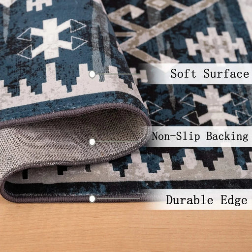 Area Rug 5x7 Vintage Bohemia Large Persian Non-slip Washable Rug For Living Room Kitchen Bedroom Living Room Geometry Blue/Black Default -DTYStore