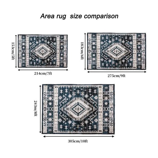 Area Rug 5x7 Vintage Bohemia Large Persian Non-slip Washable Rug For Living Room Kitchen Bedroom Living Room Geometry Blue/Black Default -DTYStore