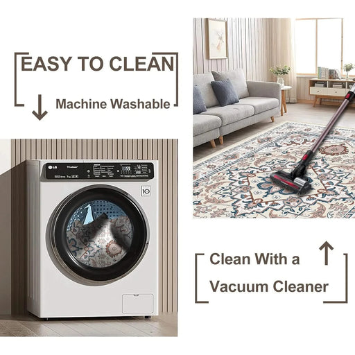 Area Rug 5x7 Vintage Bohemian Persian Non-slip Washable Rug For Living Room Kitchen Bedroom Living Room Flower Design Orange-yellow Default -DTYStore