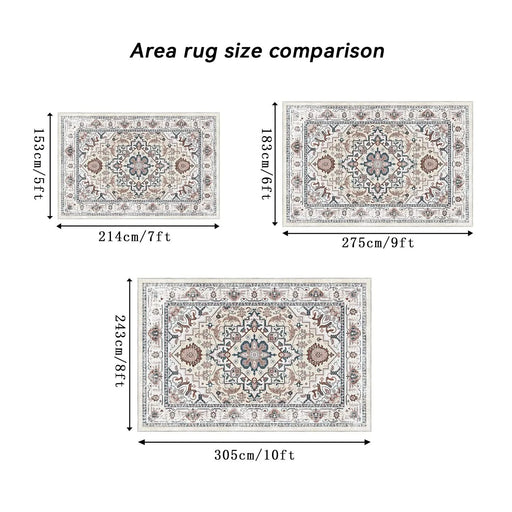 Area Rug 5x7 Vintage Bohemian Persian Non-slip Washable Rug For Living Room Kitchen Bedroom Living Room Flower Design Orange-yellow Default -DTYStore
