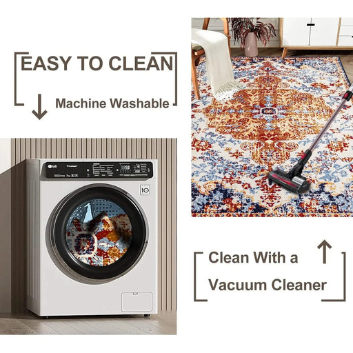 Area Rug 6x9 Vintage Bohemia Large Persian Non-slip Washable Rug For Living Room Kitchen Bedroom Living Room Flower Design Amber Default -DTYStore