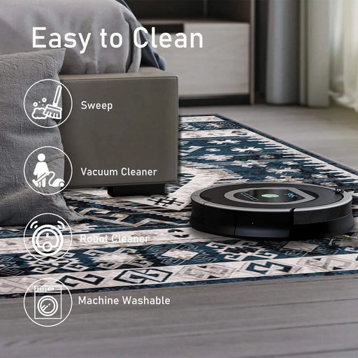 Area Rug 6x9 Vintage Bohemia Large Persian Non-slip Washable Rug For Living Room Kitchen Bedroom Living Room Flower Design Navy Blue Default -DTYStore