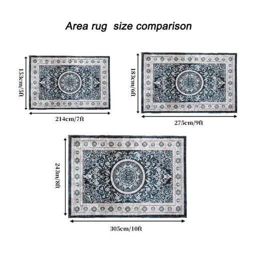 Area Rug 6x9 Vintage Bohemia Large Persian Non-slip Washable Rug For Living Room Kitchen Bedroom Living Room Flower Design Navy Blue Default -DTYStore