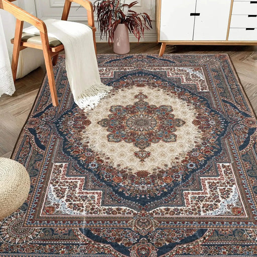 Area Rug 6x9 Vintage Bohemia Large Persian Non-slip Washable Rug For Living Room Kitchen Bedroom Living Room Flower Design Reddish Brown Default -DTYStore