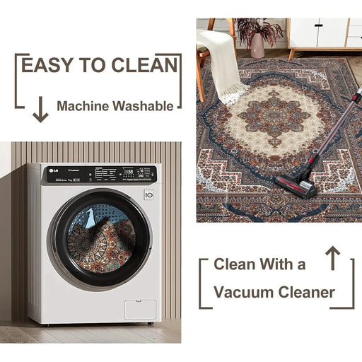 Area Rug 6x9 Vintage Bohemia Large Persian Non-slip Washable Rug For Living Room Kitchen Bedroom Living Room Flower Design Reddish Brown Default -DTYStore