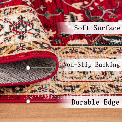 Area Rug 6x9 Vintage Bohemia Large Persian Non-slip Washable Rug For Living Room Kitchen Bedroom Living Room Flower Design Yellow/Red Default -DTYStore