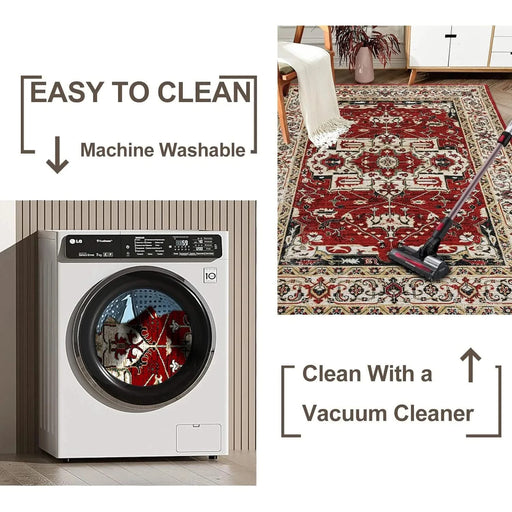 Area Rug 6x9 Vintage Bohemia Large Persian Non-slip Washable Rug For Living Room Kitchen Bedroom Living Room Flower Design Yellow/Red Default -DTYStore