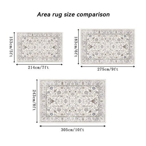 Area Rug 6x9 Vintage Bohemia Non-slip Washable Rug For Living Room Kitchen Bedroom Living Room Flower Design Light Khaki/Beige Default -DTYStore