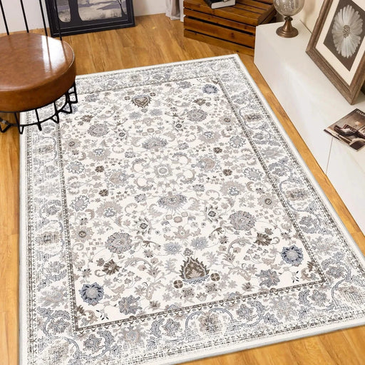 Area Rug 6x9 Vintage Bohemia Non-slip Washable Rug For Living Room Kitchen Bedroom Living Room Flower Design Light Khaki/Beige Default -DTYStore
