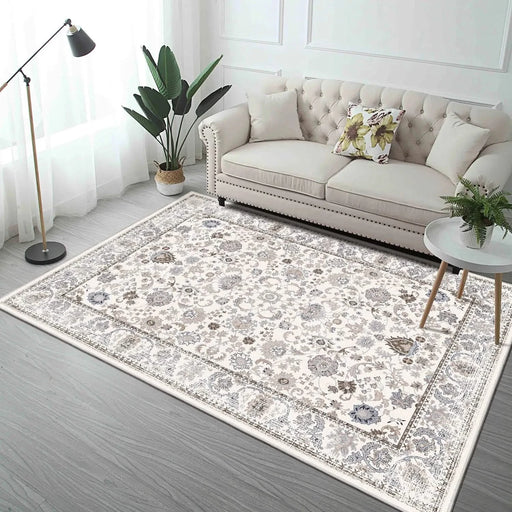 Area Rug 6x9 Vintage Bohemia Non-slip Washable Rug For Living Room Kitchen Bedroom Living Room Flower Design Light Khaki/Beige Default -DTYStore