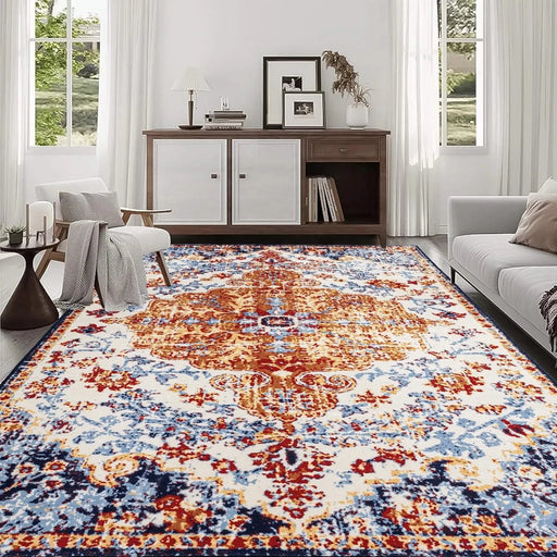 Area Rug 8x10 Vintage Bohemia Large Persian Non-slip Washable Rug For Living Room Kitchen Bedroom Living Room Flower Design Amber Default -DTYStore