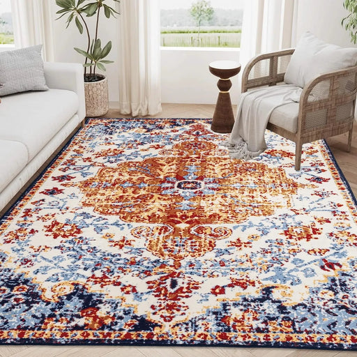 Area Rug 8x10 Vintage Bohemia Large Persian Non-slip Washable Rug For Living Room Kitchen Bedroom Living Room Flower Design Amber Default -DTYStore