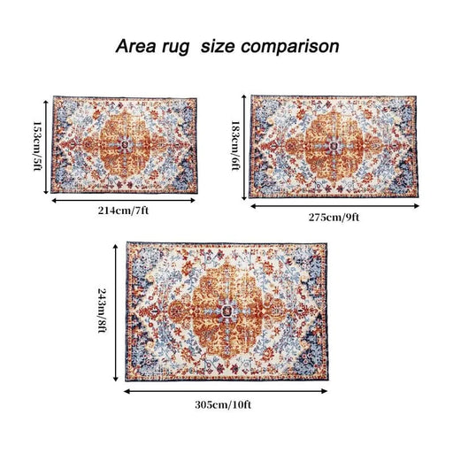 Area Rug 8x10 Vintage Bohemia Large Persian Non-slip Washable Rug For Living Room Kitchen Bedroom Living Room Flower Design Amber Default -DTYStore
