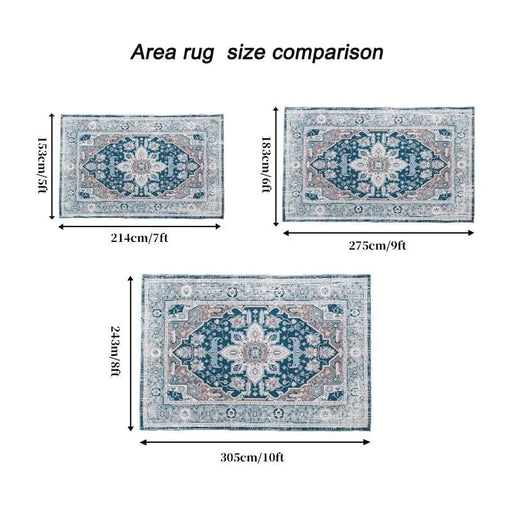 Area Rug 8x10 Vintage Bohemia Large Persian Non-slip Washable Rug For Living Room Kitchen Bedroom Living Room Flower Design Blue Default -DTYStore