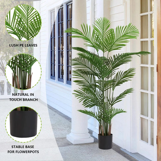 Artificial Areca Palm Plant, 6FT Tall Faux Tropical Tree in Pot for Indoor Outdoor Home, Office, or Garden Modern Decoration, 2pcs/set Default -DTYStore