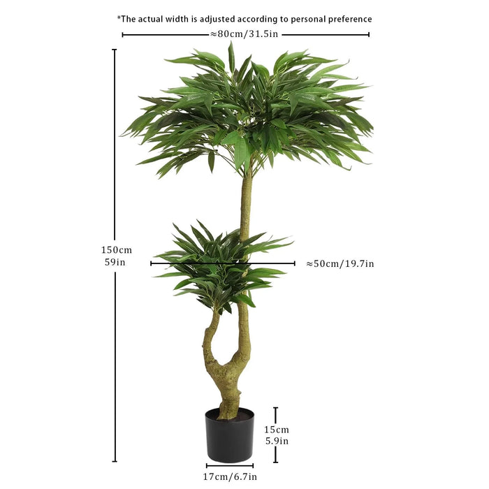 Artificial Dracaena Tree Indoor Faux Greenery Plant for Decoration, Green Plastic, 150cm Default -DTYStore