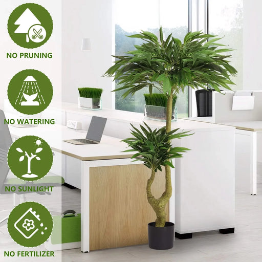 Artificial Dracaena Tree Indoor Faux Greenery Plant for Decoration, Green Plastic, 150cm Default -DTYStore