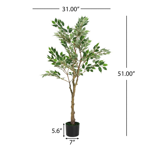 Artificial Ficus Tree With Pot – Realistic Indoor Decorative Faux Plant for Home & Office 51 in. -DTYStore
