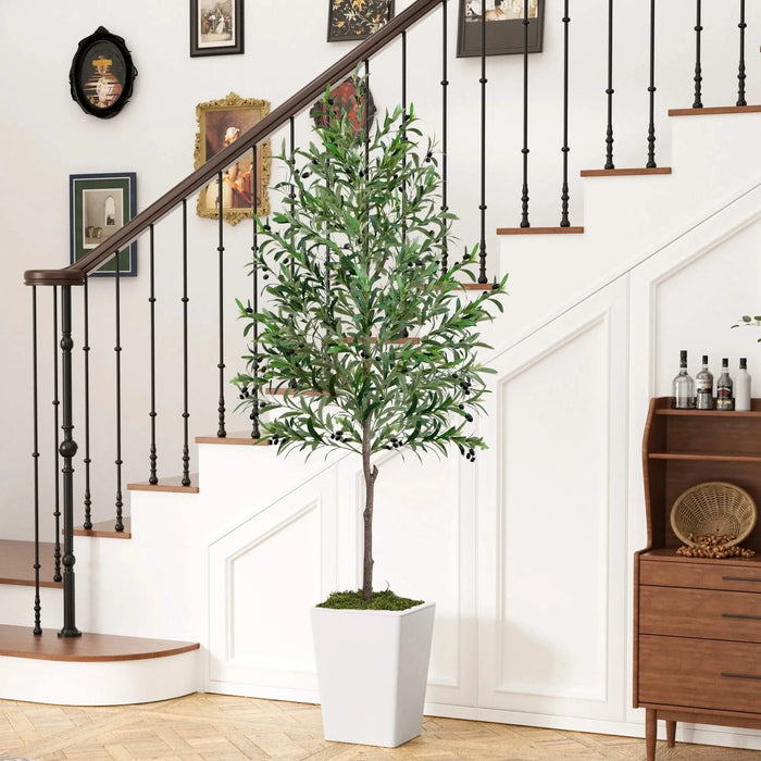 Artificial Olive Tree 7FT with Pot and Moss, Artificial Plants for Home Office Decor Default -DTYStore
