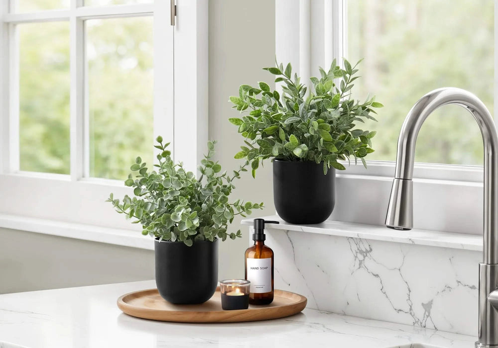 Artificial Plant, 11' Tall, Eucalyptus Grass, Indoor, Faux, Fake, Table, Greenery, Potted, Set Of 2, Decorative, Green Leaves, Black Pots Default -DTYStore