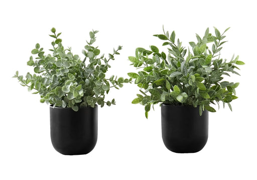 Artificial Plant, 11' Tall, Eucalyptus Grass, Indoor, Faux, Fake, Table, Greenery, Potted, Set Of 2, Decorative, Green Leaves, Black Pots Default -DTYStore
