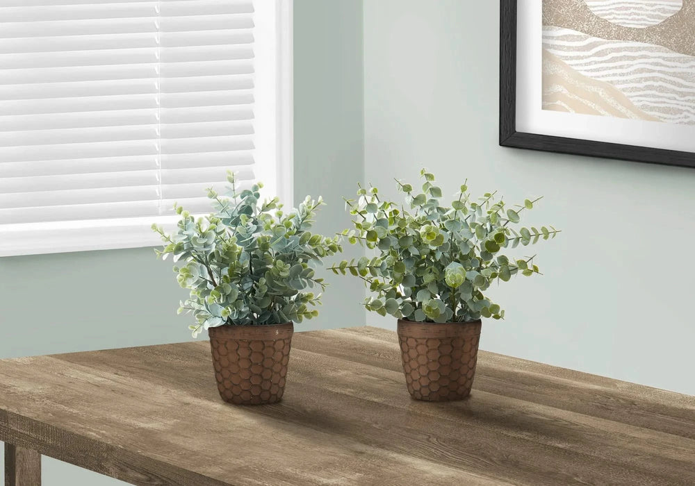 Artificial Plant, 13' Tall, Eucalyptus Grass, Indoor, Faux, Fake, Table, Greenery, Potted, Set Of 2, Decorative, Green Leaves, Brown Pots Default -DTYStore