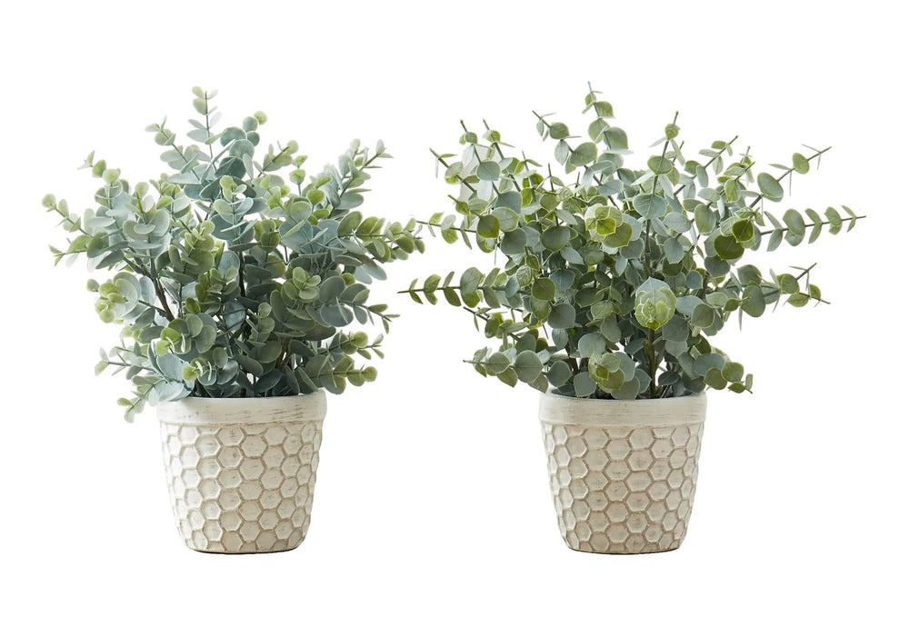 Artificial Plant, 13' Tall, Eucalyptus Grass, Indoor, Faux, Fake, Table, Greenery, Potted, Set Of 2, Decorative, Green Leaves, White Pots Default -DTYStore