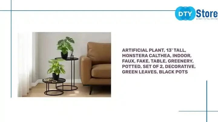Artificial Plant, 13' Tall, Monstera Calthea, Indoor, Faux, Fake, Table, Greenery, Potted, Set Of 2, Decorative, Green Leaves, Black Pots Default -DTYStore