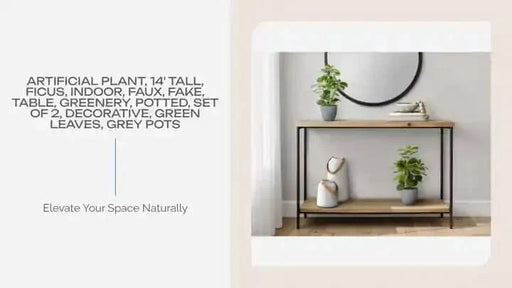 Artificial Plant, 14' Tall, Ficus, Indoor, Faux, Fake, Table, Greenery, Potted, Set Of 2, Decorative, Green Leaves, Grey Pots Default -DTYStore