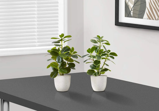 Artificial Plant, 14' Tall, Ficus, Indoor, Faux, Fake, Table, Greenery, Potted, Set Of 2, Decorative, Green Leaves, White Pots Default -DTYStore