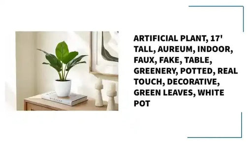 Artificial Plant, 17' Tall, Aureum, Indoor, Faux, Fake, Table, Greenery, Potted, Real Touch, Decorative, Green Leaves, White Pot Default -DTYStore