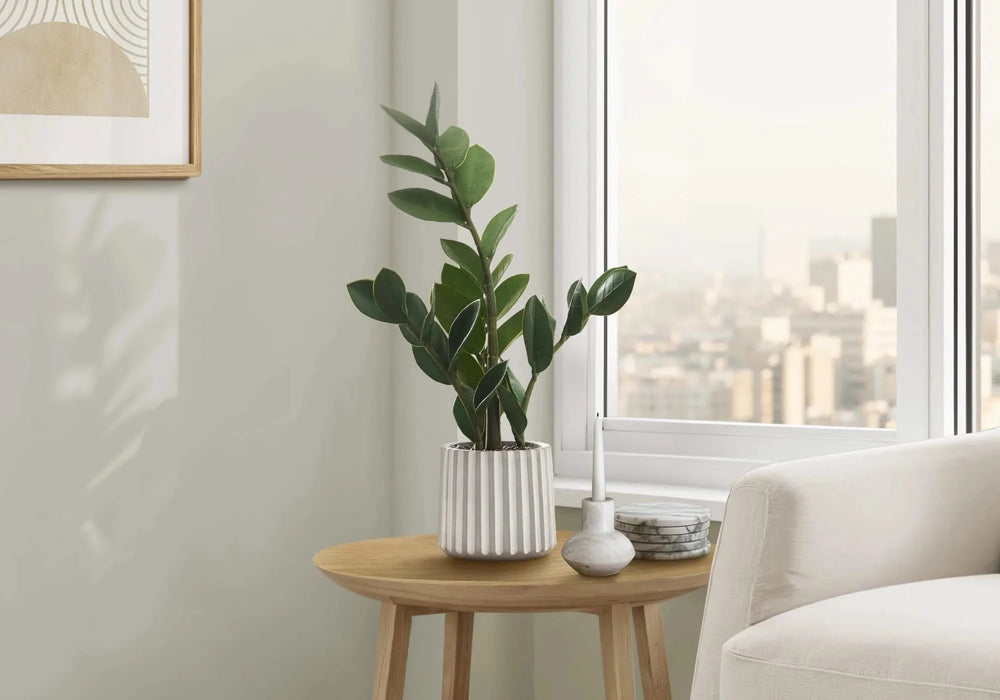Artificial Plant, 20' Tall, Zz, Indoor, Faux, Fake, Table, Greenery, Potted, Real Touch, Decorative, Green Leaves, Grey Cement Pot Default -DTYStore