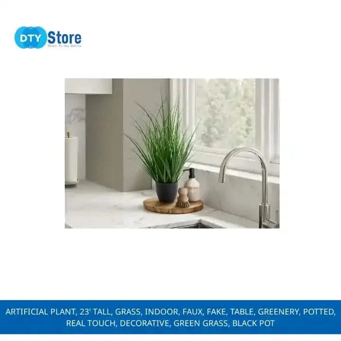 Artificial Plant, 23' Tall, Grass, Indoor, Faux, Fake, Table, Greenery, Potted, Real Touch, Decorative, Green Grass, Black Pot Default -DTYStore
