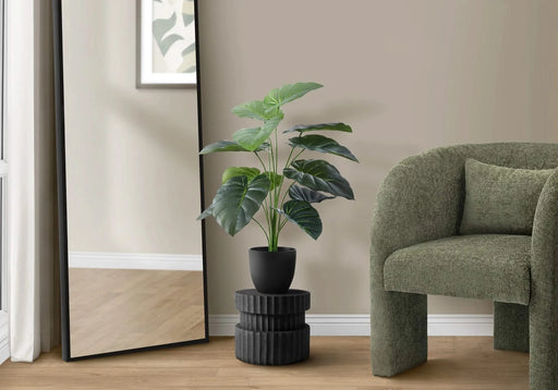 Artificial Plant, 24' Tall, Alocasia, Indoor, Faux, Fake, Table, Greenery, Potted, Real Touch, Decorative, Green Leaves, Black Pot Default -DTYStore