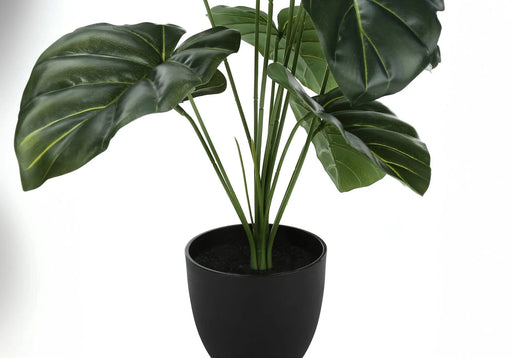 Artificial Plant, 24' Tall, Alocasia, Indoor, Faux, Fake, Table, Greenery, Potted, Real Touch, Decorative, Green Leaves, Black Pot Default -DTYStore