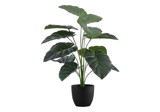Artificial Plant, 24' Tall, Alocasia, Indoor, Faux, Fake, Table, Greenery, Potted, Real Touch, Decorative, Green Leaves, Black Pot Default -DTYStore