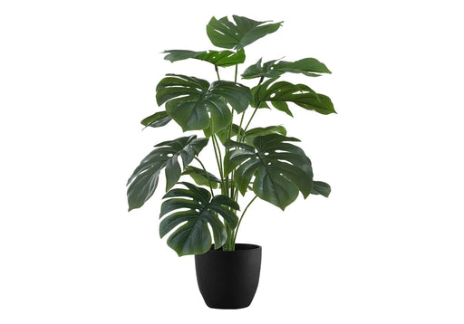 Artificial Plant, 24' Tall, Monstera, Indoor, Faux, Fake, Table, Greenery, Potted, Real Touch, Decorative, Green Leaves, Black Pot Default -DTYStore