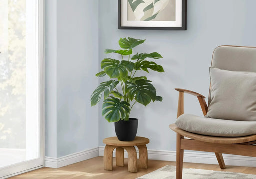 Artificial Plant, 24' Tall, Monstera, Indoor, Faux, Fake, Table, Greenery, Potted, Real Touch, Decorative, Green Leaves, Black Pot Default -DTYStore