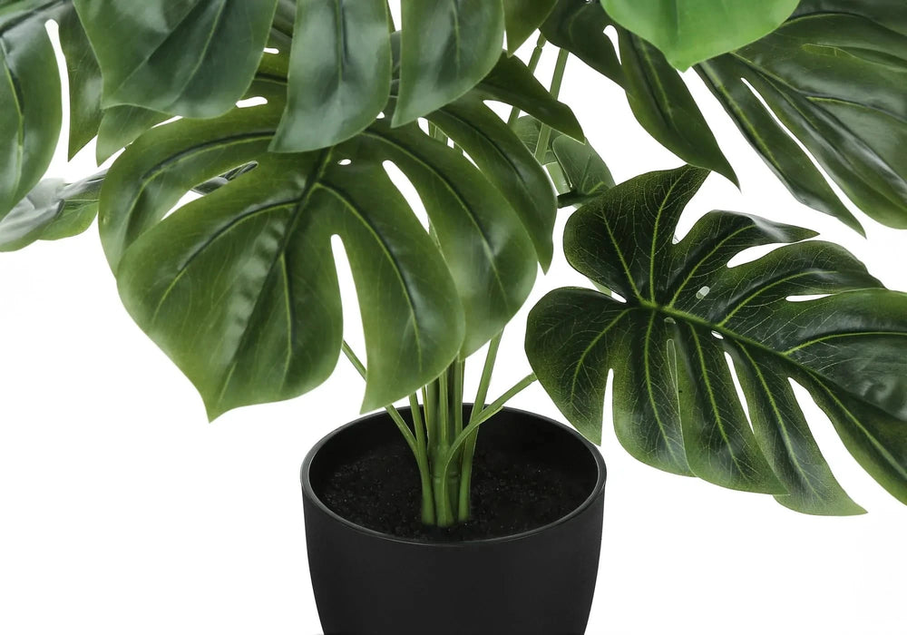 Artificial Plant, 24' Tall, Monstera, Indoor, Faux, Fake, Table, Greenery, Potted, Real Touch, Decorative, Green Leaves, Black Pot Default -DTYStore