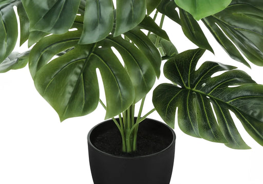 Artificial Plant, 24' Tall, Monstera, Indoor, Faux, Fake, Table, Greenery, Potted, Real Touch, Decorative, Green Leaves, Black Pot Default -DTYStore