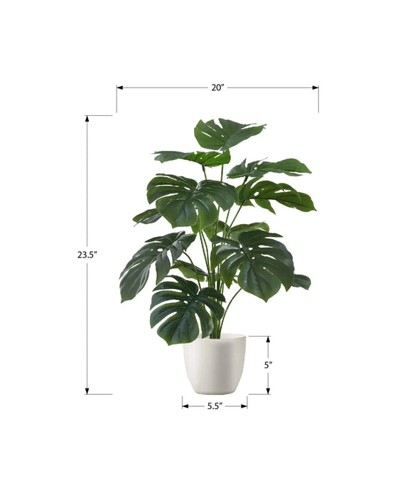 Artificial Plant, 24' Tall, Monstera, Indoor, Faux, Fake, Table, Greenery, Potted, Real Touch, Decorative, Green Leaves, White Pot Default -DTYStore