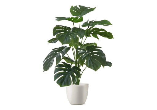 Artificial Plant, 24' Tall, Monstera, Indoor, Faux, Fake, Table, Greenery, Potted, Real Touch, Decorative, Green Leaves, White Pot Default -DTYStore