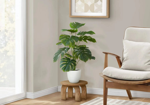 Artificial Plant, 24' Tall, Monstera, Indoor, Faux, Fake, Table, Greenery, Potted, Real Touch, Decorative, Green Leaves, White Pot Default -DTYStore