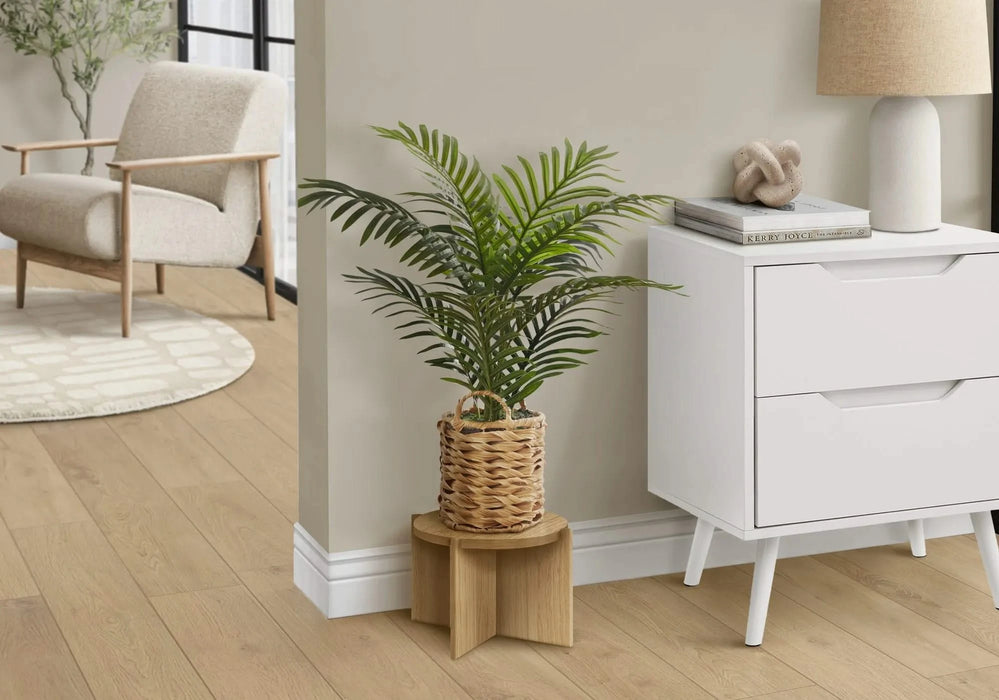 Artificial Plant, 24' Tall, Palm, Indoor, Faux, Fake, Table, Floor, Greenery, Potted, Real Touch, Decorative, Green Leaves, Beige Woven Basket Default -DTYStore
