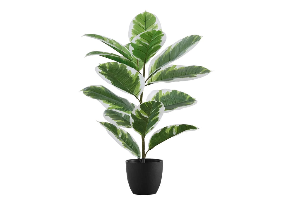 Artificial Plant, 27' Tall, Rubber, Indoor, Faux, Fake, Table, Greenery, Potted, Real Touch, Decorative, Green Leaves, Black Pot Default -DTYStore