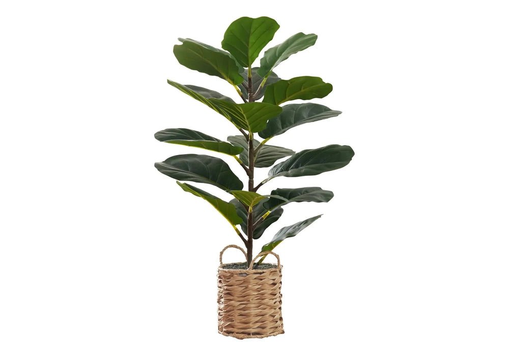 Artificial Plant, 28' Tall, Fiddle Tree, Indoor, Faux, Fake, Floor, Greenery, Potted, Real Touch, Decorative, Green Leaves, Beige Woven Basket Default -DTYStore