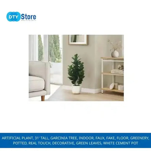 Artificial Plant, 31' Tall, Garcinia Tree, Indoor, Faux, Fake, Floor, Greenery, Potted, Real Touch, Decorative, Green Leaves, White Cement Pot Default -DTYStore