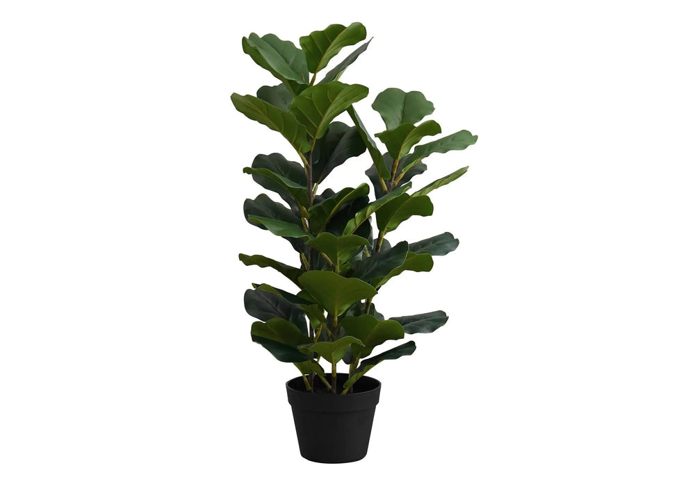 Artificial Plant, 32' Tall, Fiddle Tree, Indoor, Faux, Fake, Floor, Greenery, Potted, Real Touch, Decorative, Green Leaves, Black Pot Default -DTYStore